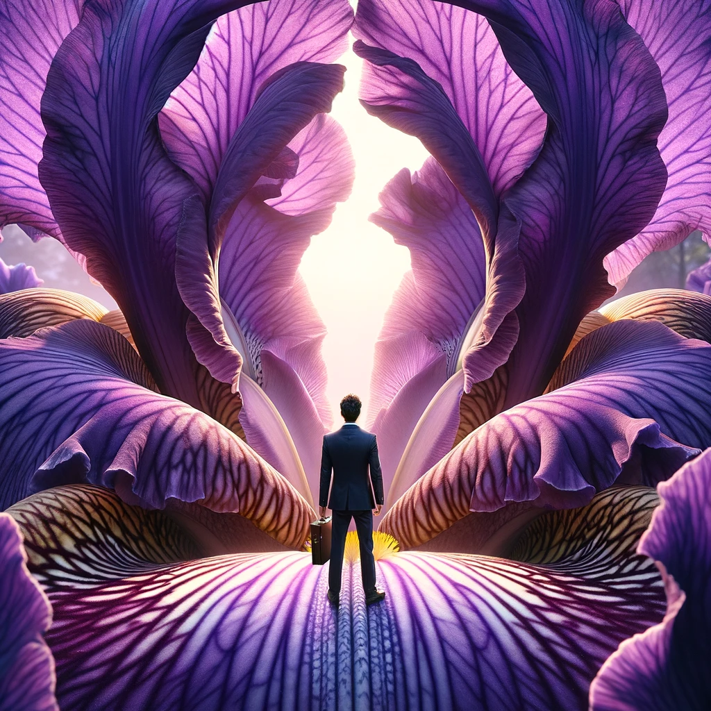 Little businessman with giant iris