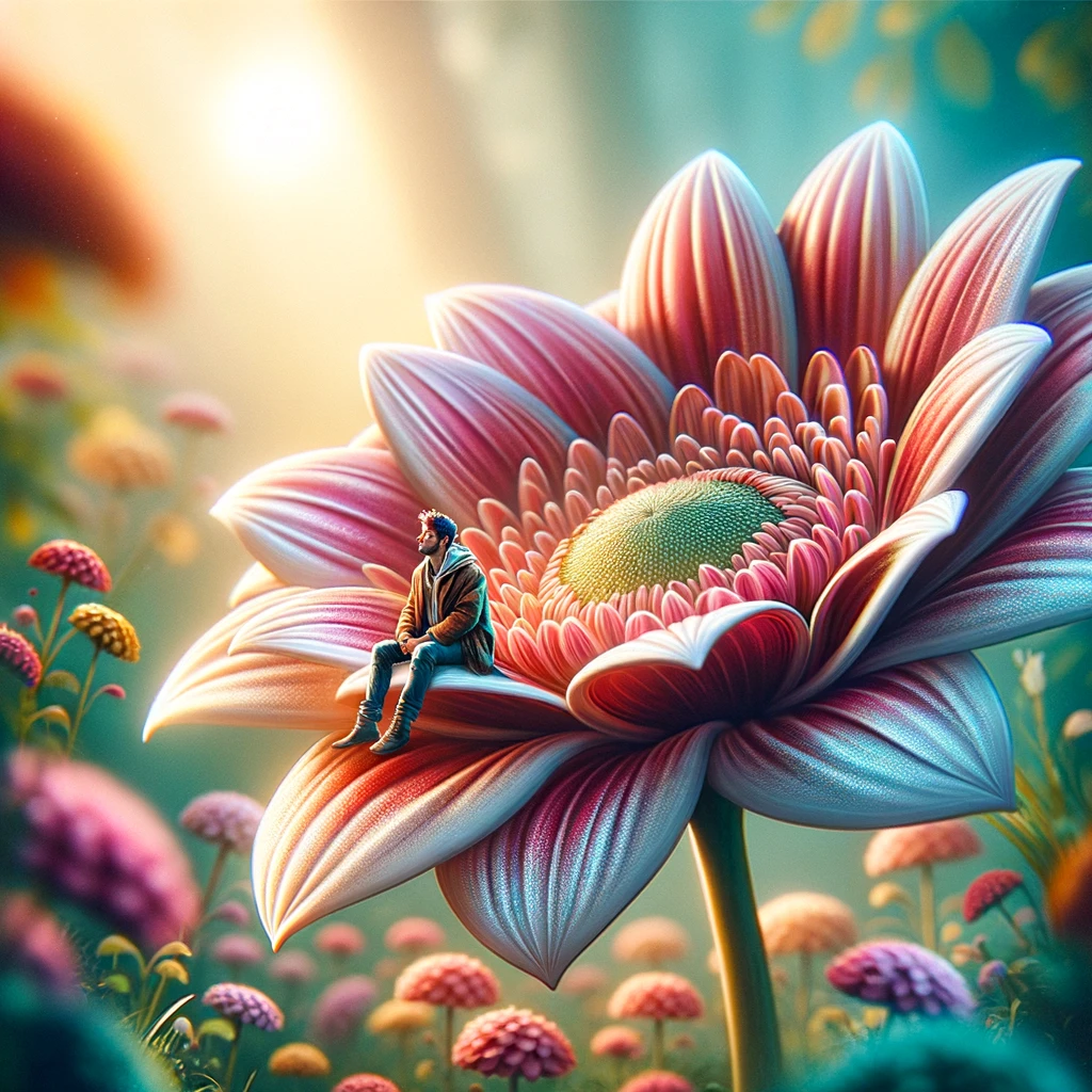 Little Businessman in a World of Big Flowers